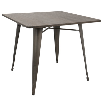 36 po - Table de ferme de style antique et espresso, 36 po x 36 po x 30,5 po, bambou, 1 pièce, tables de salle à manger, pieds en métal industriel sont juxtaposés à une finition en bois