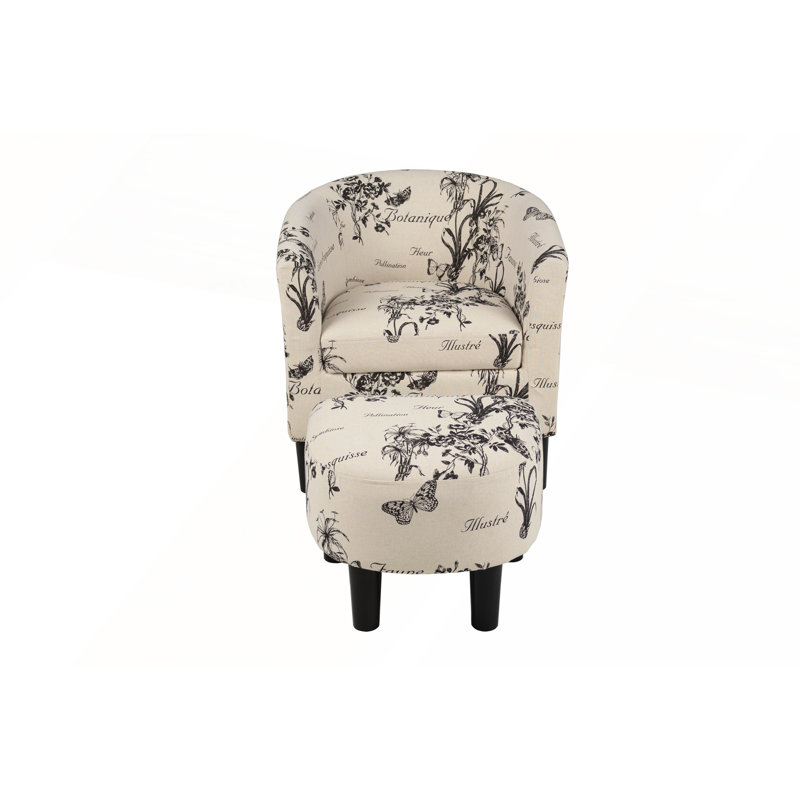 Fauteuil d'appoint blanc de style rétro avec repose-pieds et dossier rembourré en tissu pour espaces compacts