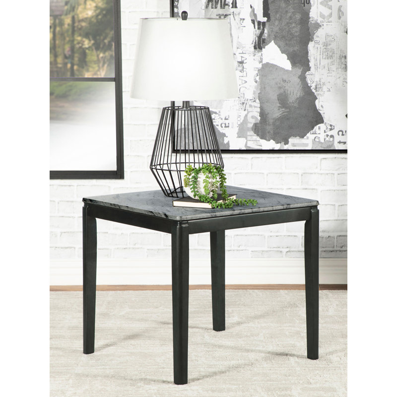 Table de bout rectangulaire en faux marbre gris et noir, 23,5 po de largeur, 22 po de hauteur, bois franc asiatique, pour l'espace de vie principal, espace