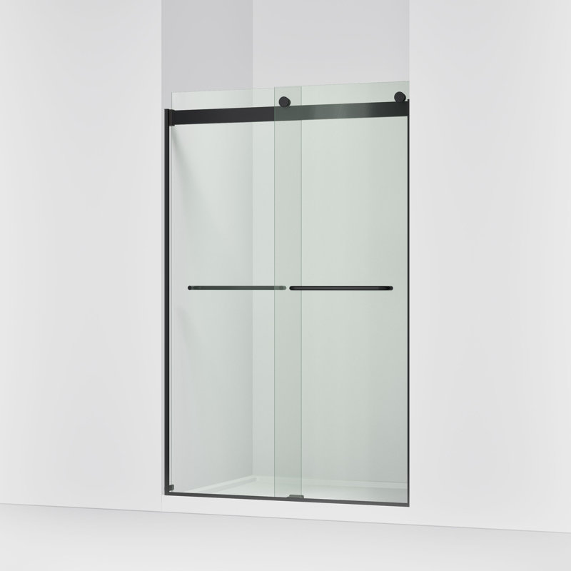 Levity 47.63" x 74" Bypass Shower Door with CleanCoat Technology, Matte Black, Crystal Clear
