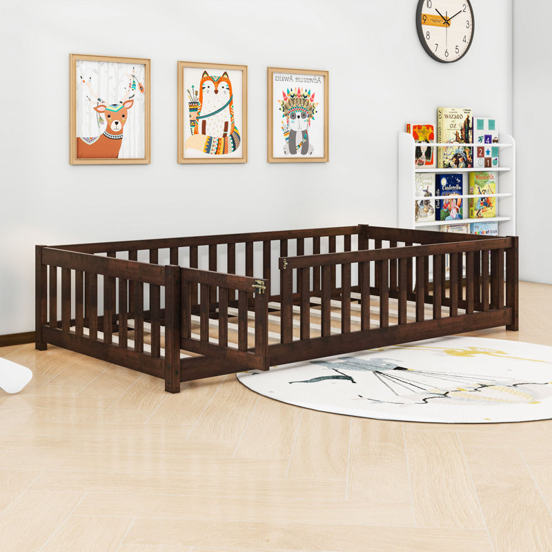 Wood Floor Bed With Fence, Twin, Espresso