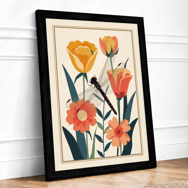 Arrangement with Bee Botanical - Framed Print, Black, A3 - 42.0 x 29.7 cm