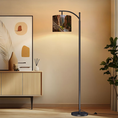 Arc Floor Lamp with Adjustable Lampshade Canyoneering Zions National Park Standing Lamp 3 Color Temperatures Dimmable Tall Pole Lamp with Foot Switch for Bedroom