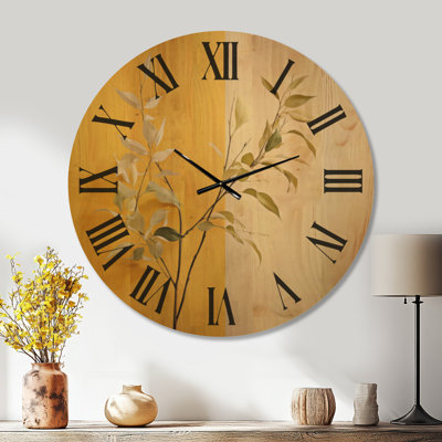 Extra Large Nature Minimalist Wooden Wall Clock – Leaves in Minimalism I