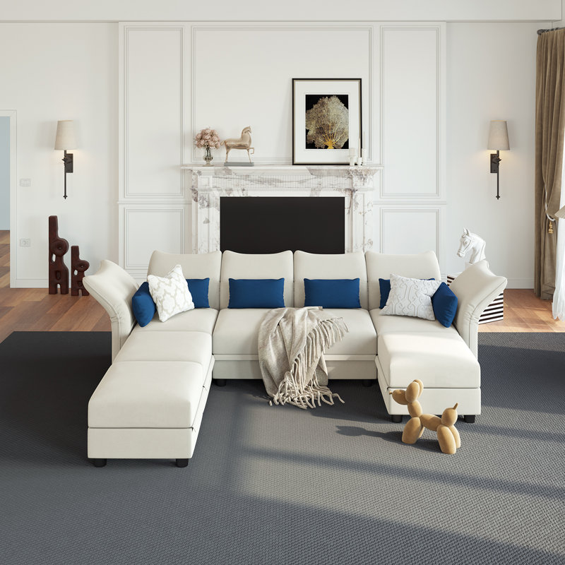 Ensemble de 7 pièces avec rangement Harlaii 102 po, Velours beige