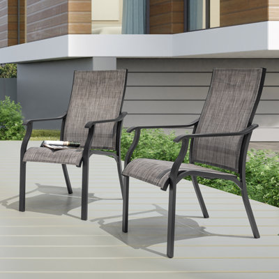 Scottsdale Outdoor Dining Chair of 2, Aluminum Frame with Backrest and Armrests, Quick-Dry and Rust-Resistant Patio Chairs for Garden, Grayish Brown by Winston Porter