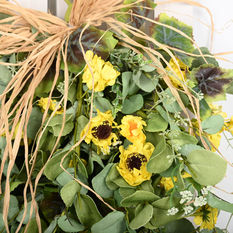 Artificial Farmhouse Greenery Foliage Mini Eucalyptus Berry Spring Summer Front Door Daisy Flower Swag