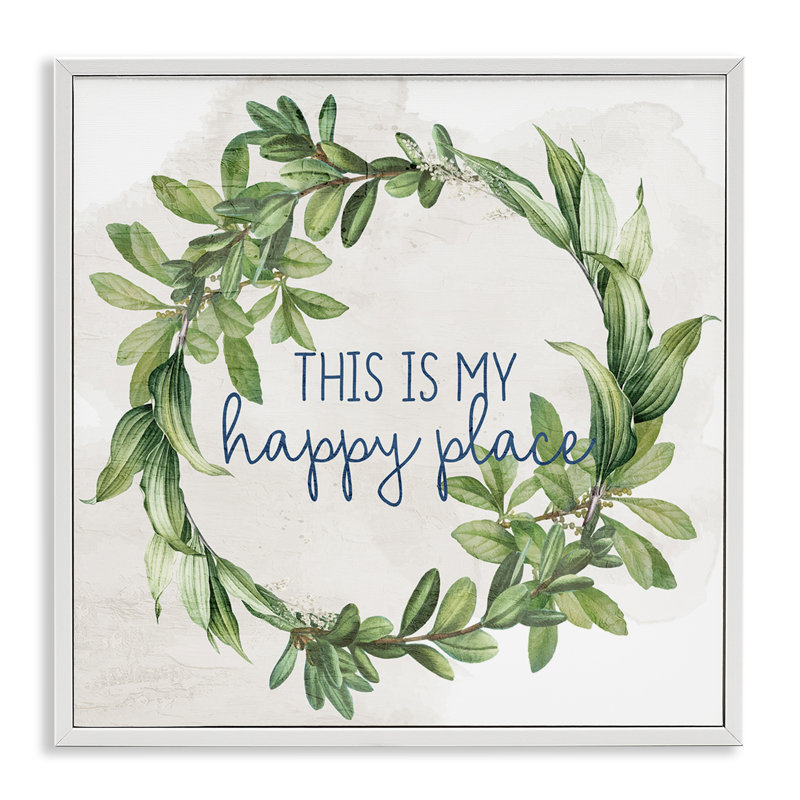 «Happy Place Wreath», art de la giclée encadrée par Anne Bailey, Giclée encadrée blanc bord de mer, H 12 po x l 12 po