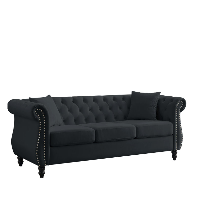 80" Chesterfield Sofa  Velvet for Living Room, 3 Seater Sofa Tufted Couch