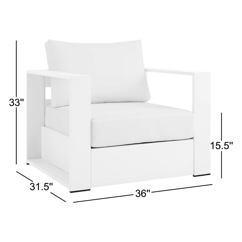 Modway Tahoe Outdoor Patio Powder-Coated Aluminum Armchair Set, White, White