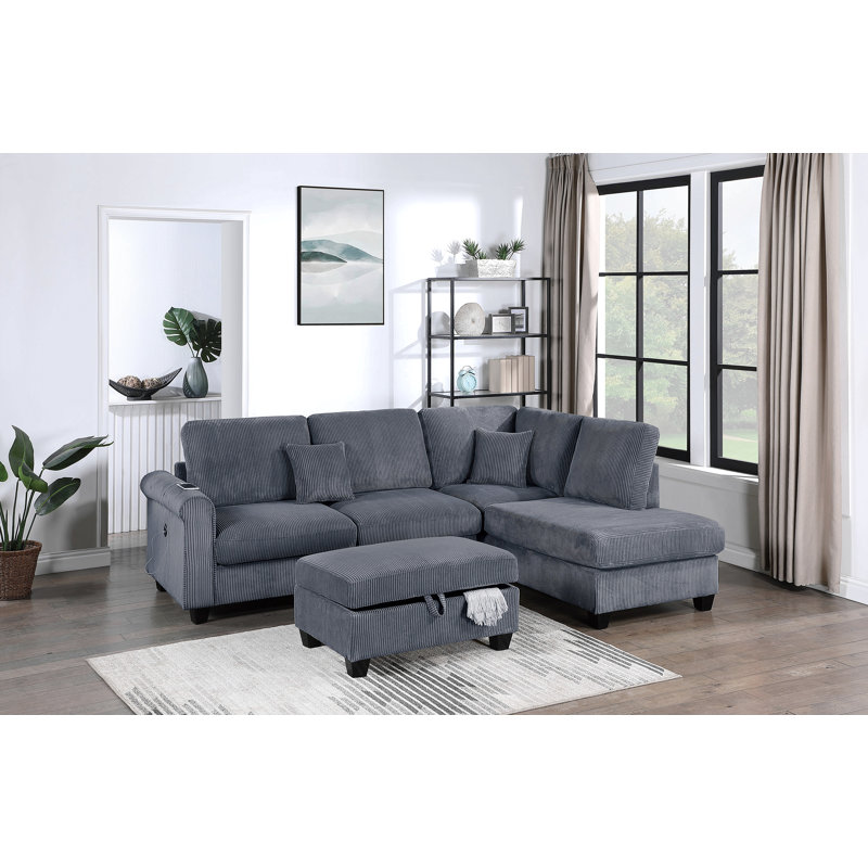 Ensemble de canapé modulaire 3 pièces en velours côtelé rembourré Laf, Gris foncé