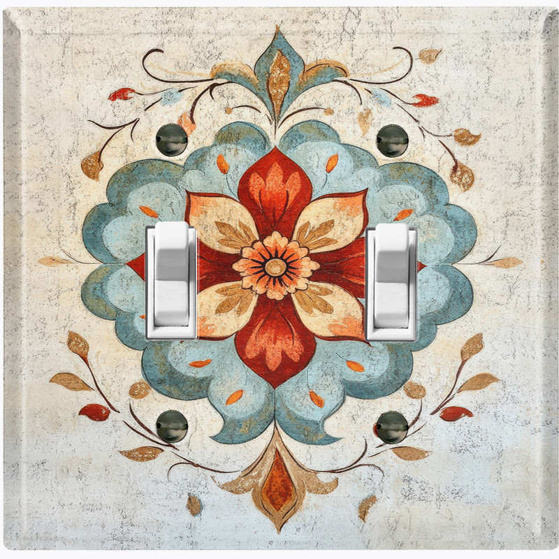 Couvercle de plaque d'interrupteur en métal; Bascule de taille standard 2 US - motif floral damassé, #2 Double Toggle