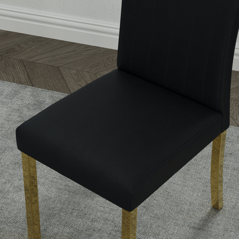 Ensemble de 2 chaises de salle à manger en cuir noir avec pieds dorés en miroir