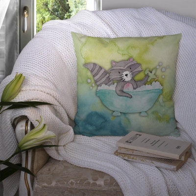 Raccoon Bathing Watercolor Indoor/Outdoor Throw Pillow