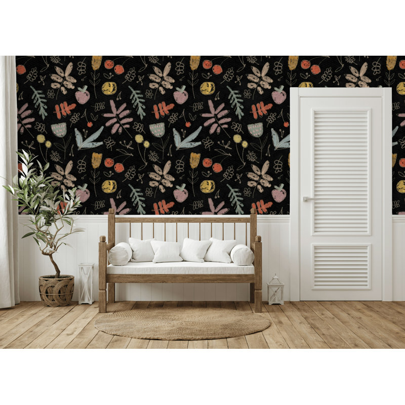Papier peint amovible avec feuilles pastel Chalkboard Garden Bliss