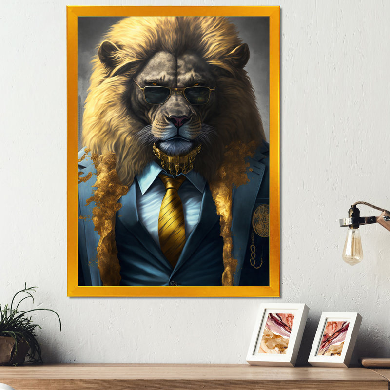 «Lion Gangster in NYC», impression sur toile, H 32 po x l 16 po x P 1 po, Impression dorée sur toile encadrée