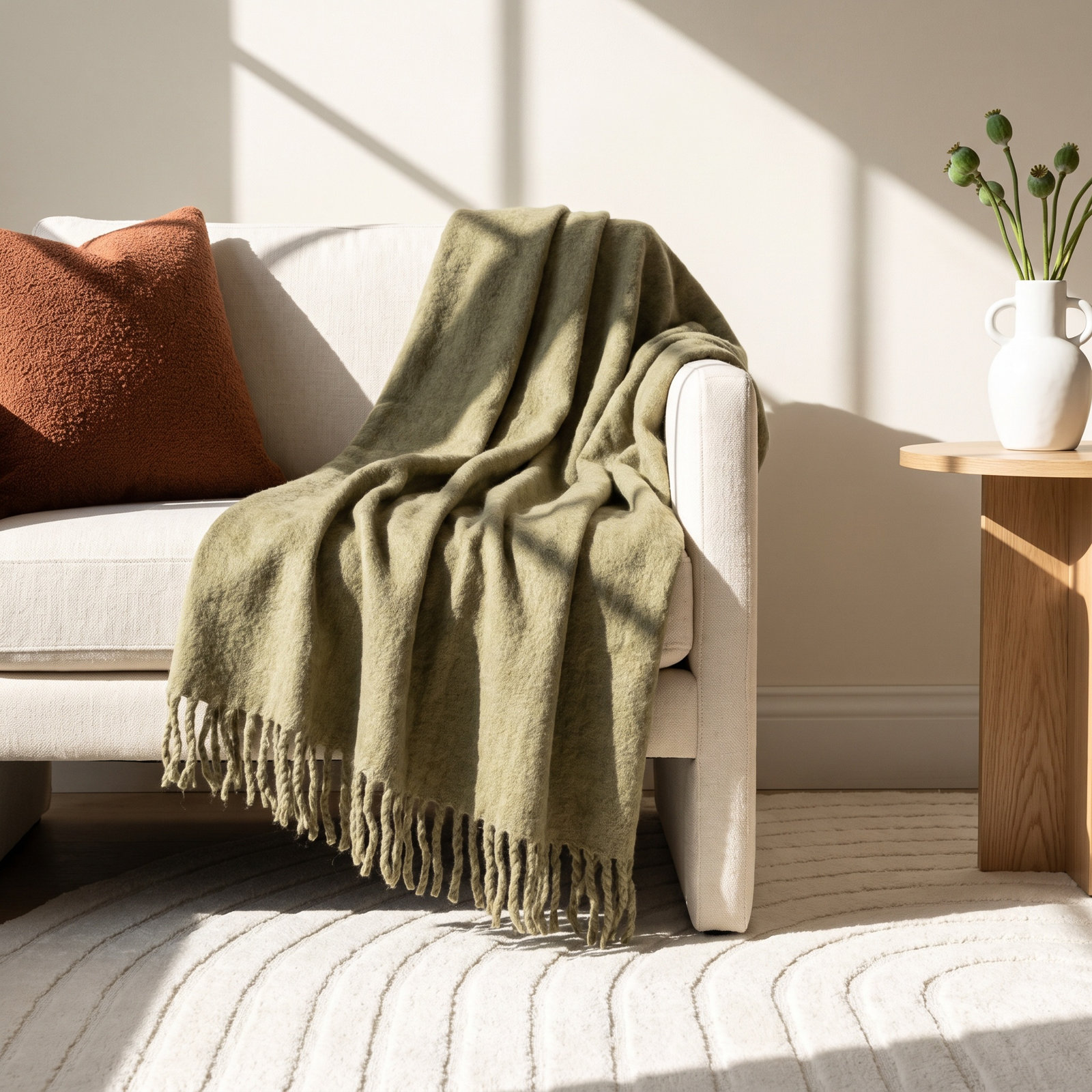 Hidalgo Handwoven Wool Throw Blanket, Light Green, 2.7