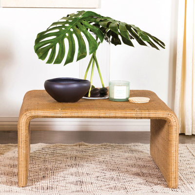 Table basse carrée en rotin tissé, naturel