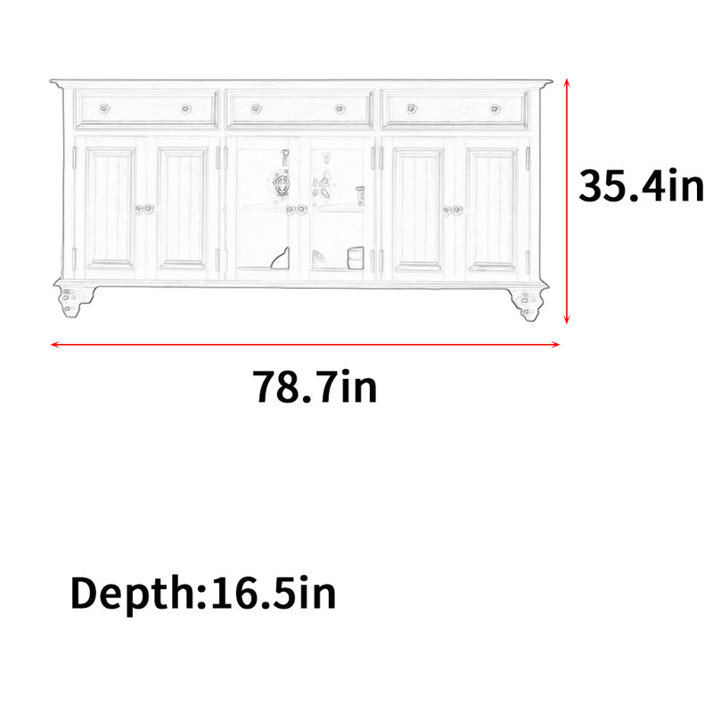 Pamala, H 35,4 po x l 78,7 po x P 16,5 po