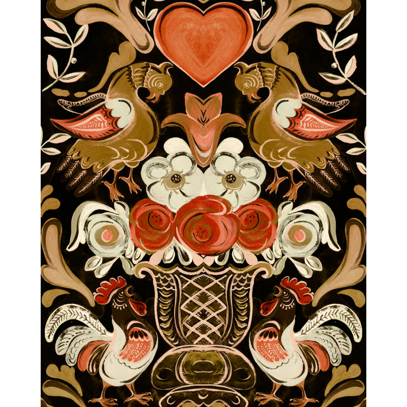 Tyrol Apres-Ski Home Floral Wallpaper Roll, Anthracite/Light Blue/Ochre/Red