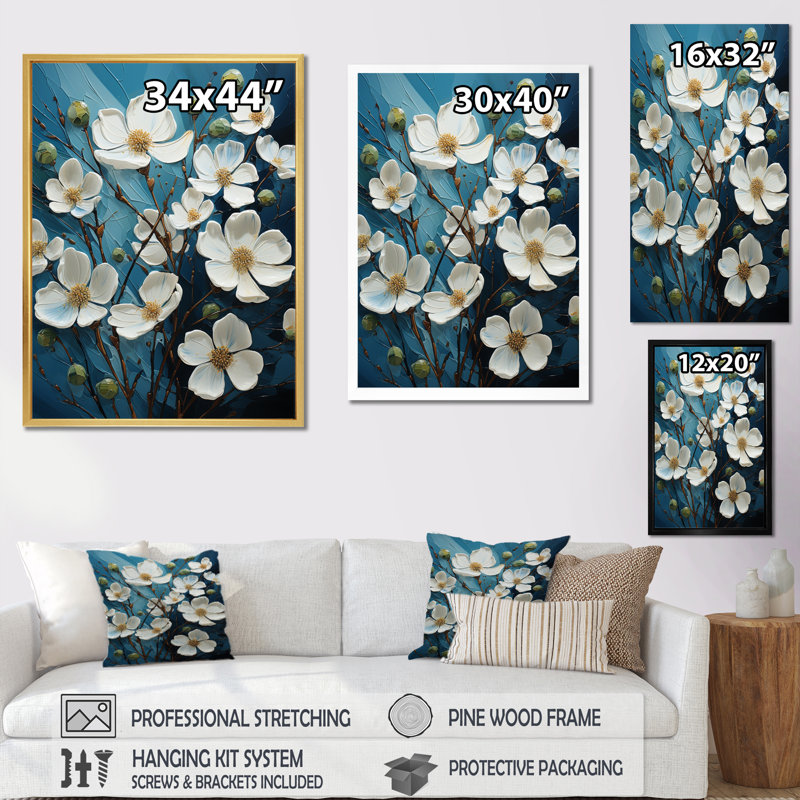 «Youriy White Dogwood Delight I», reproduction d'art sur toile, Noir, H 44 po x l 34 po x P 1,5 po