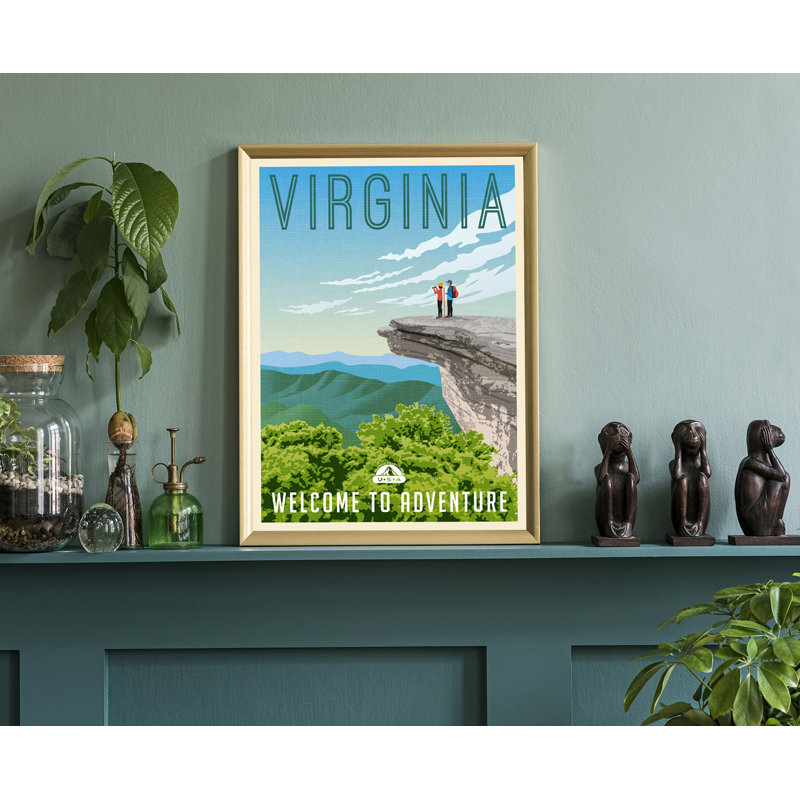 Affiche de voyage d'État de Virginie, impression rétro non encadrée, art mural maison et bureau, H 10 po x l 8 po x P 0,35 po