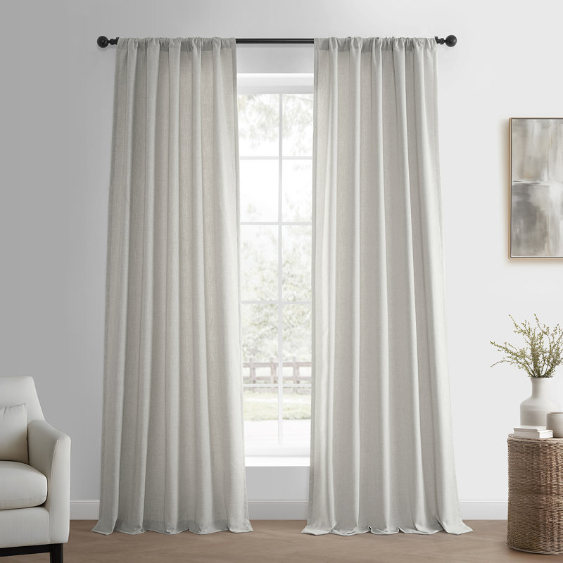 Basic Faux Linen Curtain Pair - 2 Panels - Light Filtering Window Curtains, Light Sand, 50" W x 108" L