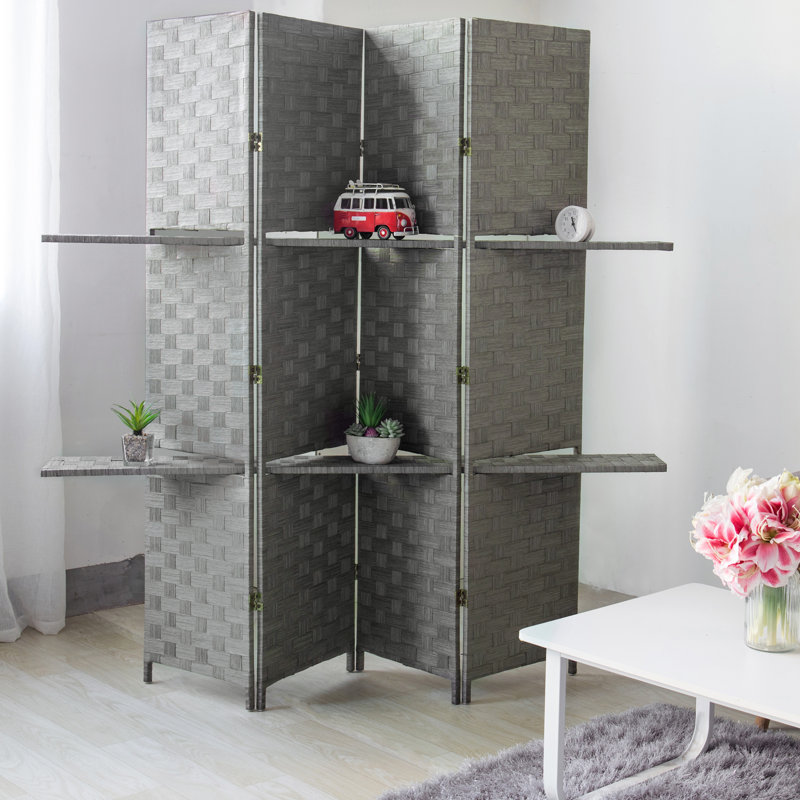 160Cm W x 175Cm H 4 - Panel Solid Wood Room Divider, Grey
