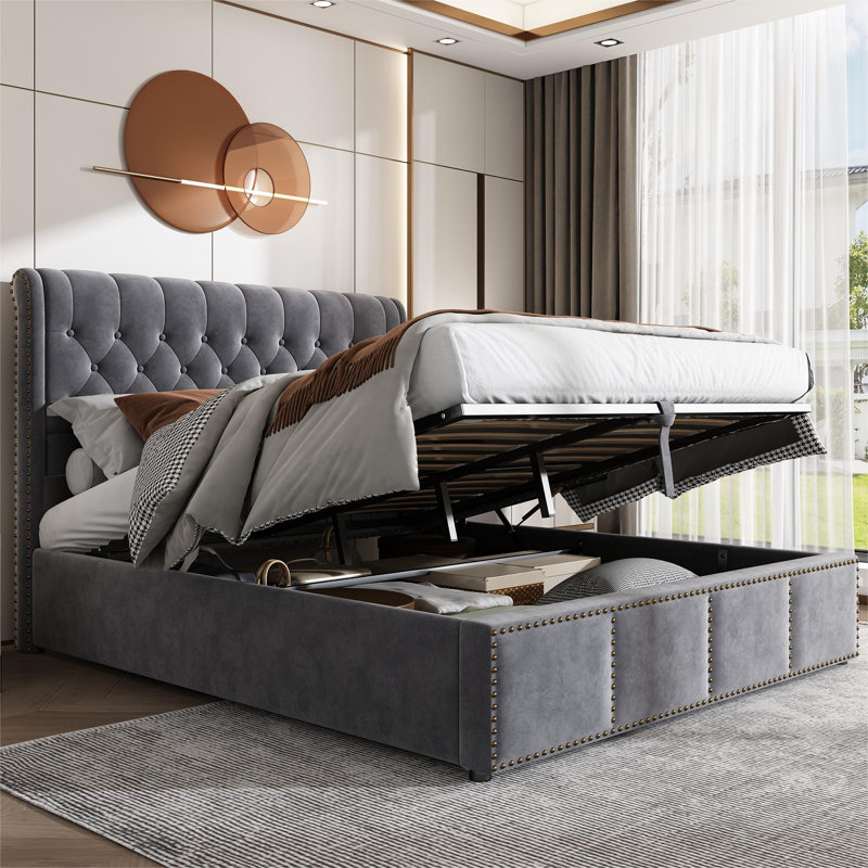 Abianna Upholstered UK Super King - DE 180 X 200 Cm Ottoman Storage Bed, Kingsize (5'), Grey, Velvet