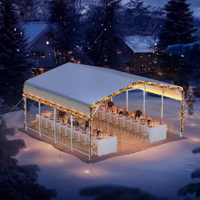 20x20 FT Heavy-Duty 2-Car Metal Carport, 30 PSF Snow Load Storm-Ready Garage, 19-Gauge Steel RV/Boat Shelter with Extended Overhang, Easy Assembly Outdoor Car Canopy