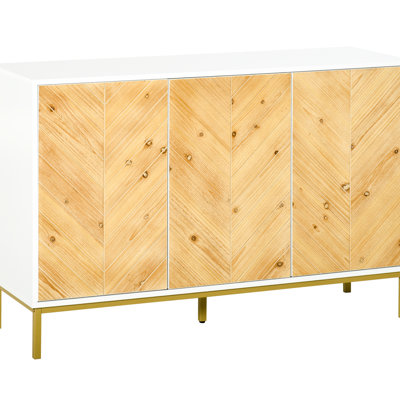 Buffet 3 portes - Buffet décoré avec rangement suffisant, bois naturel, pieds en métal, tablette réglable, grande capacité de rangement, système