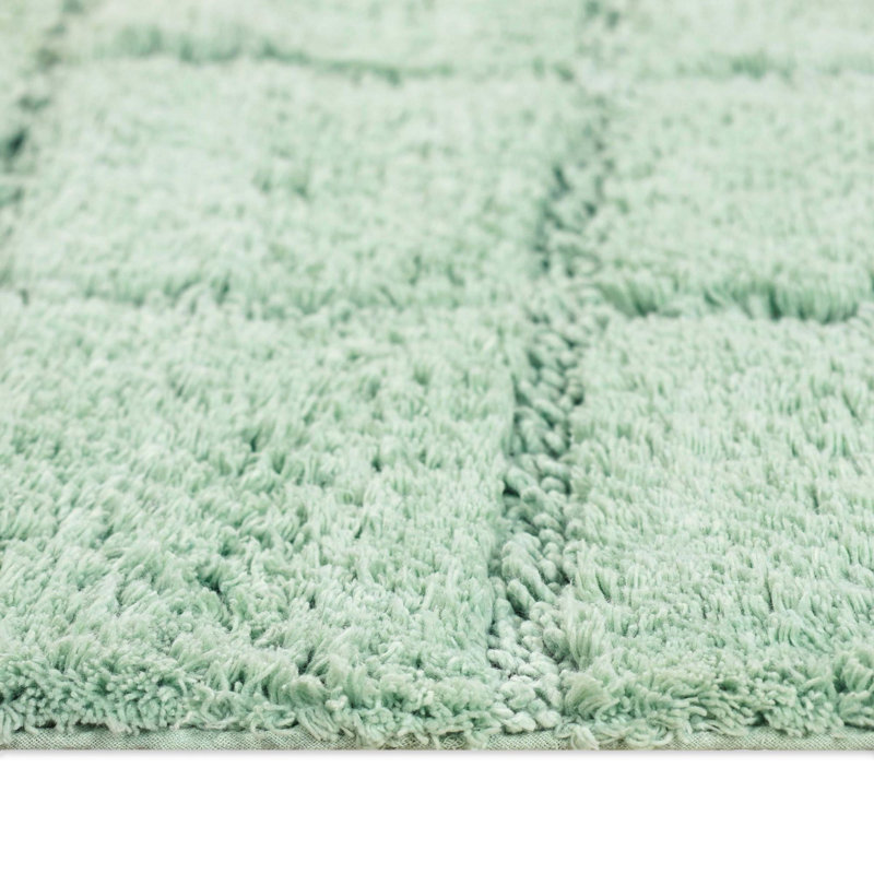  Brentwood Non-Slip Checkered 100% Premium Cotton Bathroom Rug Set, Sage