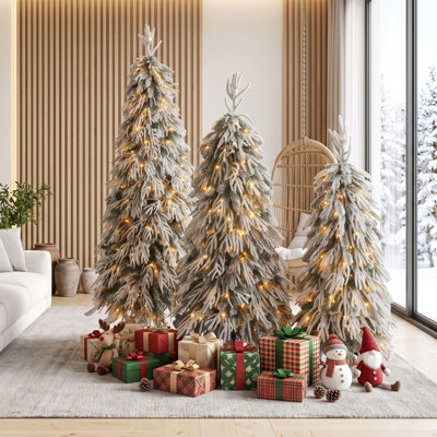 Ensemble d'arbres de Noël 3 pièces avec éclairage à DEL blanc chaud et branches en pleurs pour la décoration intérieure
