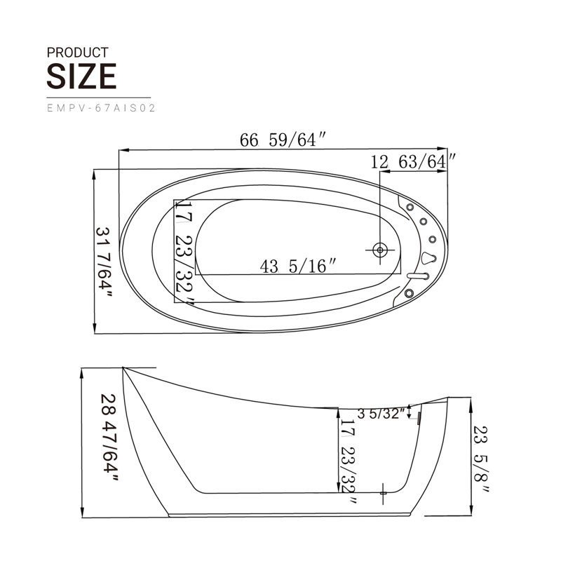 67'' x 29.5'' Whirlpool Plastic / Acrylic Bathtub with Faucet