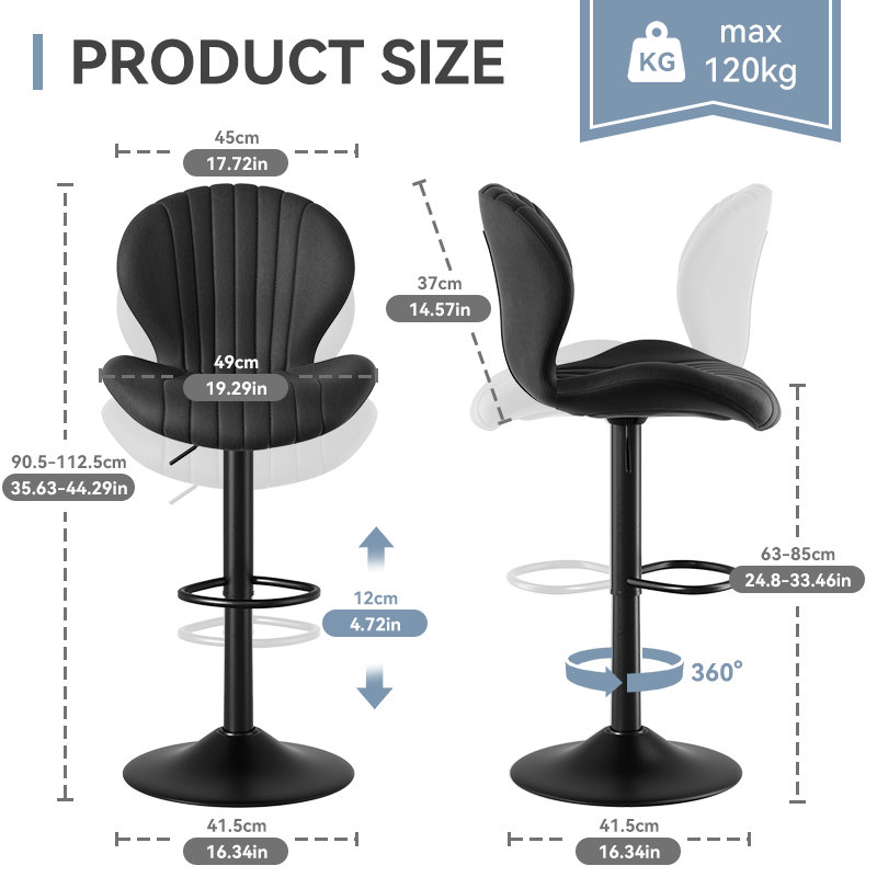 Modern Adjustable Swivel Barstools, Set of 2, Black