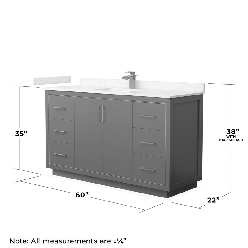 Ensemble de meuble-lavabo simple 60 po Icon, Carrara, Nickel brossé, Gris foncé