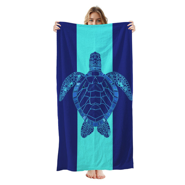  Serviette de plage légère en microfibre, absorbante et sans décoloration, 30 po x 60 po, rayée tortue de mer