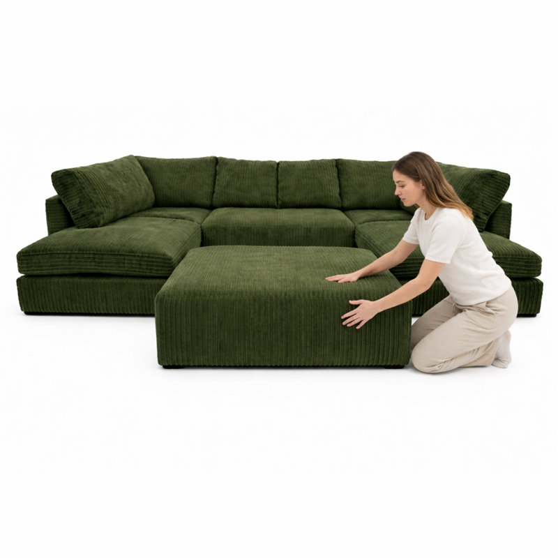 7 Seater Corduroy Sofa Bed, Forest Green