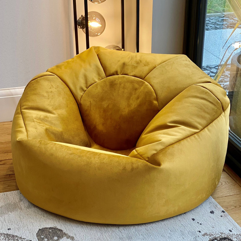 Velvet Refillable Classic Bean Bag, Mustard