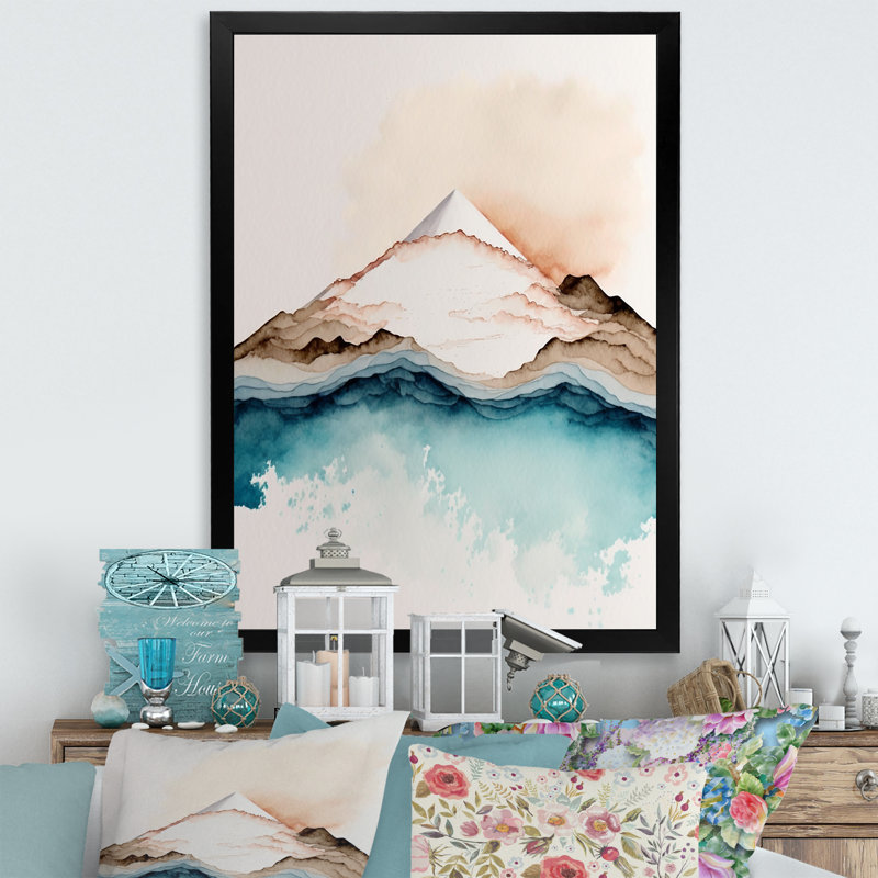 «Blue and Gray Mountain Lake Reflection II», reproduction sur toile, Impression noire sur toile encadrée