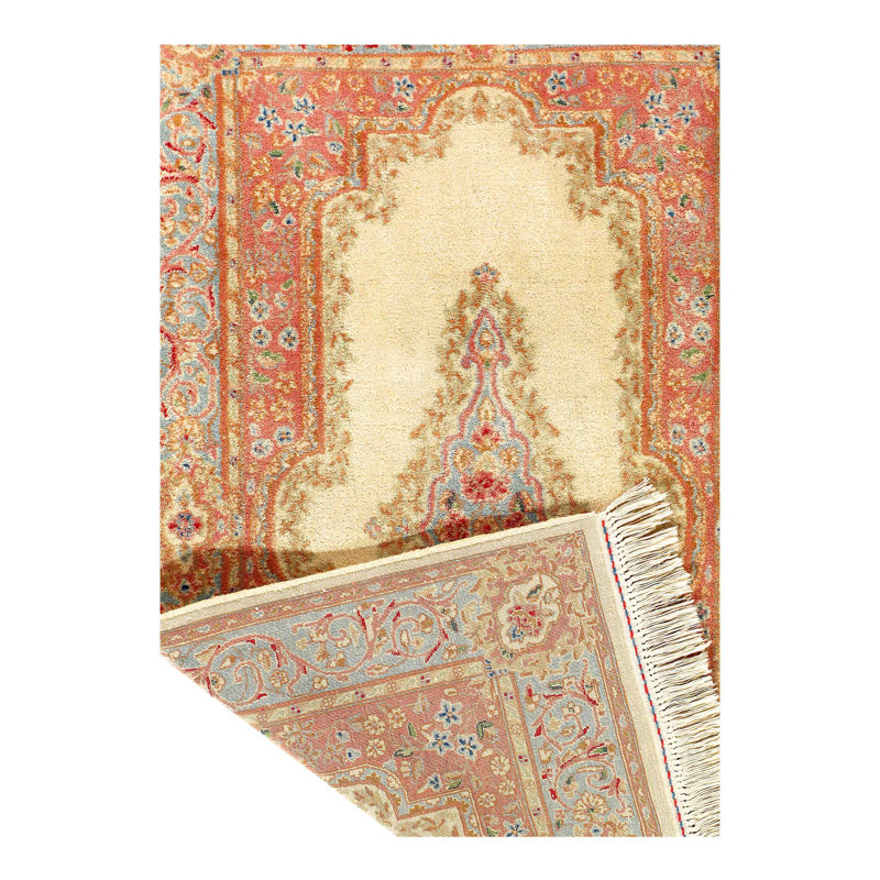 Tapis oriental beige / brun / bleu en coton noué à la main 3 pi x 5 pi Mahadevi