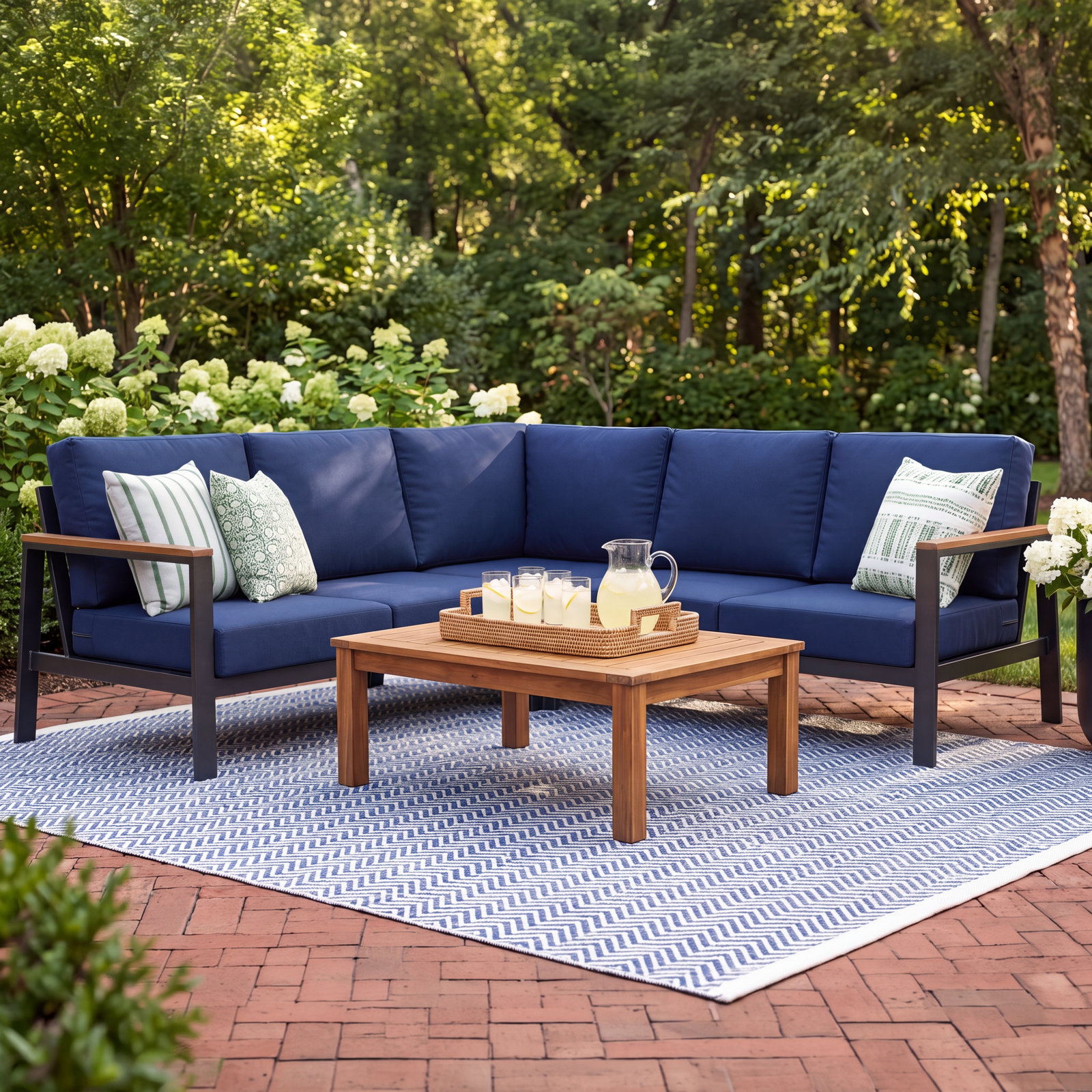 Townsend 87" Sunbrella® Patio Sofa, Geometric, Canvas Navy Sunbrella® Canvas
