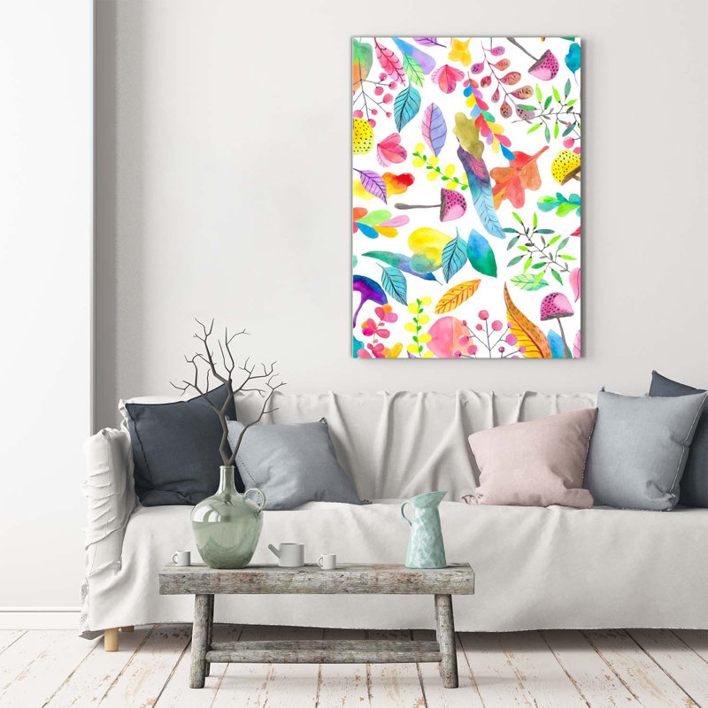 Leaves And Mushrooms - Wrapped Canvas Print
