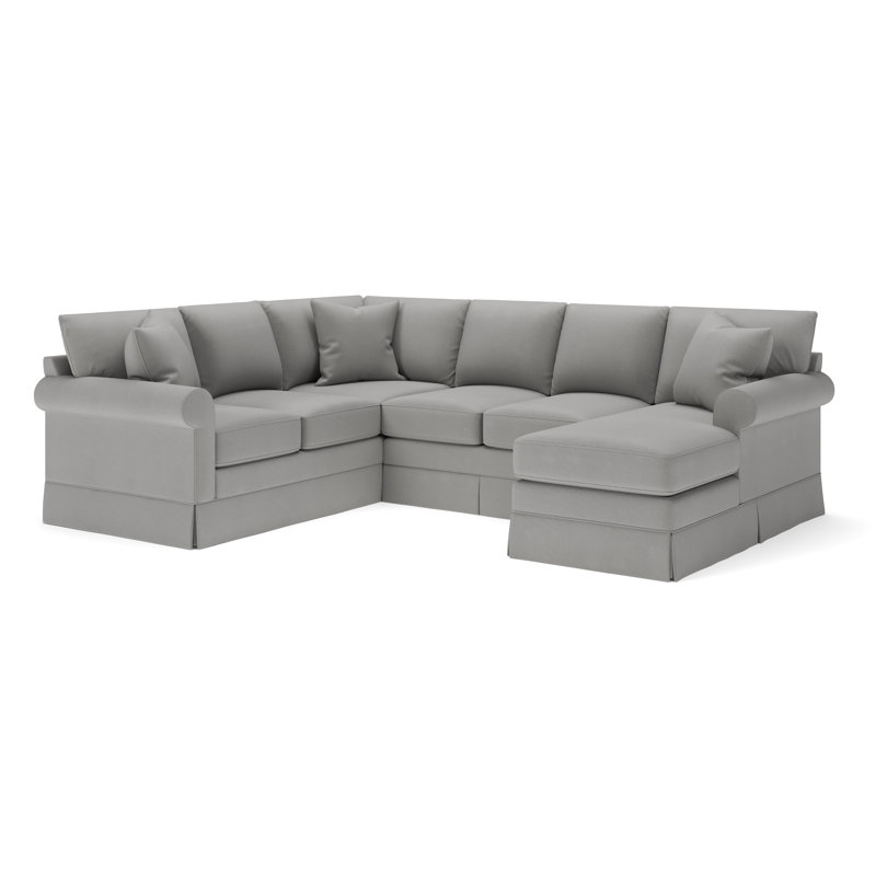 Friedman Upholstered U-Shaped Sectional, Right Hand Facing, Bayou Light Gray Canvas