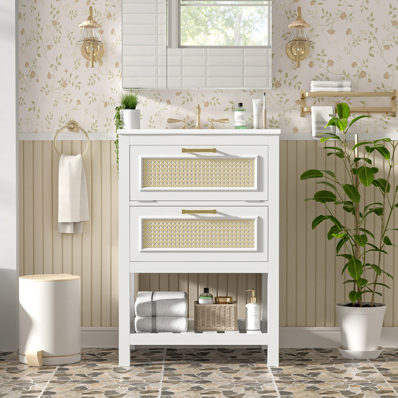 Meuble-lavabo 24 po avec lavabo en céramique intégré, Blanc