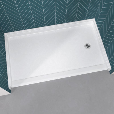  Base de douche à roulettes 60 po x 36 po ADA, drain à droite, bac de douche en acrylique incurvé accessible en fauteuil roulant, design antidérapant blanc brillant