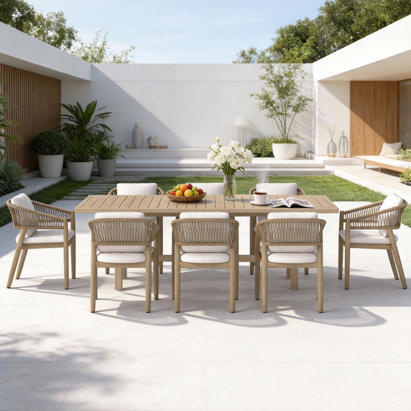 Outdoor 8-person Dining Set With Cushions, 30" H x 90.5" W x 39" D , 8