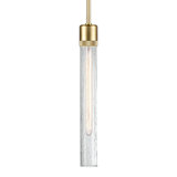 3" E26 Cylindrical Pendant Light, 18" Crackled Glass And Satin Brushed Black Finish