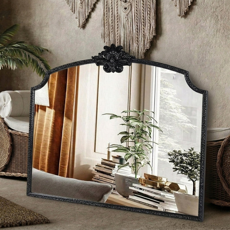 Lindon Arched Iron Wall Mirror, 29" x 36", Antique Black
