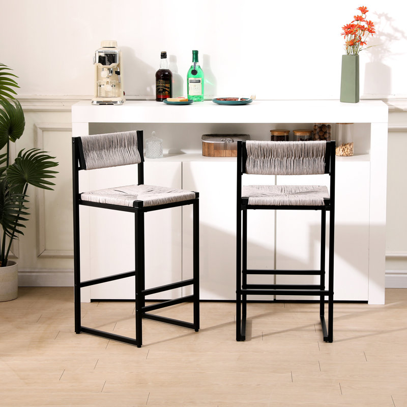 Ensemble de 2 tabourets de bar gris tissés à la main avec tabouret à hauteur de comptoir et tabouret de bar en papier tissé pour la cuisine, la maison et le bureau (gris)